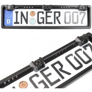 Cámara Trasera Coche, Koyoso Placa de Matrícula con Sensor de Estacionamiento, Universal Revertir Backup Cámara con 8 LED 170° IP68 12V