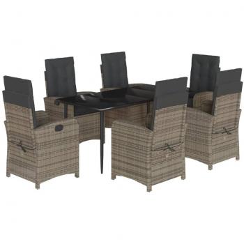 7 Piece Grey Poly Rattan Garden Dining Set with Cushions