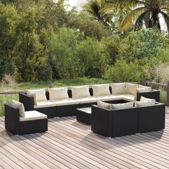vidaXL 10-Piece Black Poly Rattan Garden Lounge Set with Cushions
