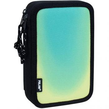 Estuche MILAN Plumier Doble Piso con Contenido Sunset, Color Negro y Verde