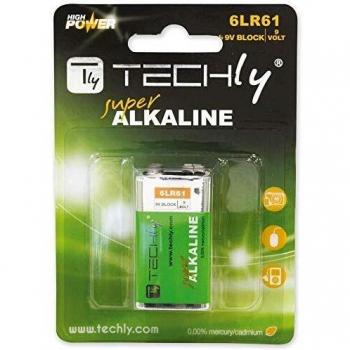 PILA ALKALINA 9V 6LR61 TECHLY ALTA POTENCIA (BLISTER)