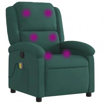 Sillón de masaje reclinable de terciopelo verde oscuro con respaldo, reposabrazos, ideal para salón y descanso