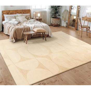 Alfombra Boho Chic Geométrica de Pelo Corto para Salón 160x220 cm, Color Beige