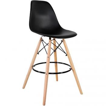 Postquam Taburete Berlin de Polipropileno y Madera de Haya, Taburetes Altos de Cocina Color Negro, dimensiones 46 x 55 x 70 cm, Diseño Ergonómico con Respaldo y Repos