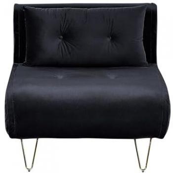 Sofá Cama Individual de Terciopelo Negro con Cojín y Patas Metálicas Doradas Sin Reposabrazos