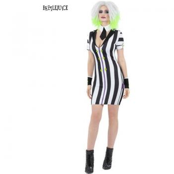 Disfraz de Beetlejuice vestido a rayas para mujer