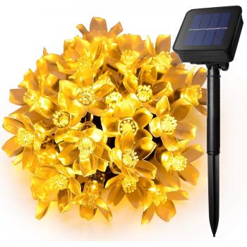 Guirnalda Luces Solares Exterior,KINGCOO Impermeable 21ft 50LED Melocotón Sakura Flor Cadena de Luces Solares para Jardines Patio Boda Fiesta Navidad Decoraciones