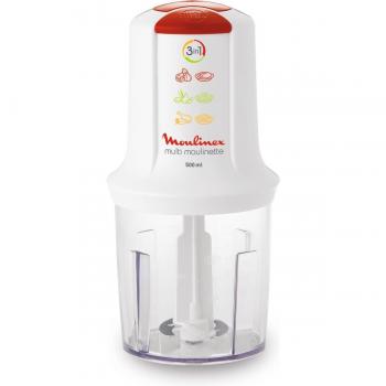 Picadora de Carne Moulinex 500 W AT710110, Minipicadora 3 en 1, capacidad de 0,5 litros, color blanca