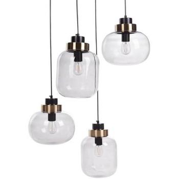 Lámpara Colgante Contemporánea Zayande de 4 Luces con Pantallas Redondas de Vidrio Transparente y Metal Gris