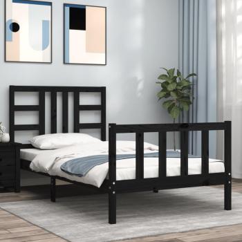 Cabecero de cama negro de madera maciza 100x200 cm
