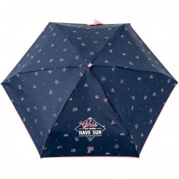 Mr. Wonderful Paraguas de Viaje Azul Marino y Multicolor con Mensaje Girls Just Wanna Have Sun