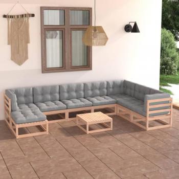 9-Piece Solid Pine Garden Lounge Set with Cushions