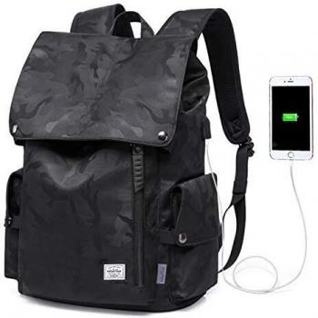 WindTook Mochila Hombre Mujer Mochila para Portatil 15.4 Pulgadas Impermeable Mochila de Trabojo Universidad Multiusos para Escolar/Viajes/Negocios/Oficina Camuflaje Negro