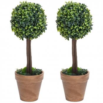 Bola de plantas de boj artificial 2 piezas con florero verde 41 cm