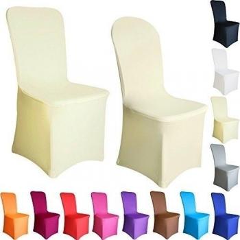 Tts 10pcs Cubre Sillas Elástico Cubiertas Fundas para sillas del Spandex Lycra para Decoración banquetes aniversario fiesta Plano Frente marfil