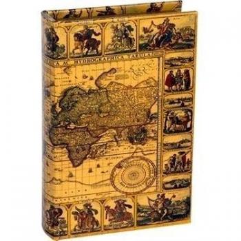 LIBRO-CAJA FUERTE MAPA MUNDI MARRON 16x5x24cm