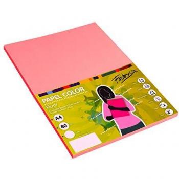 Pack 100 Hojas Color Rosa Fluor Tamaño A4 80g