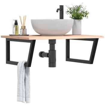 Estante de lavabo de pared de acero y madera maciza de roble