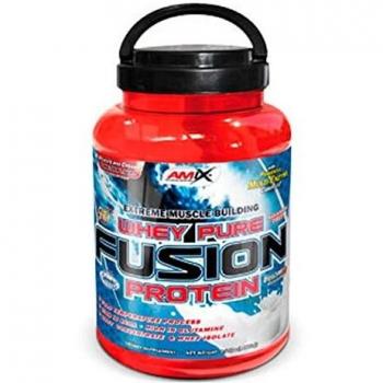 Amix - Proteína Whey Pure Fusion, Ayuda a Tonificar y Aumentar la Masa Muscular, Rica en BCCAs y Glutamina, Fácil Digestión, Baja en Grasas, Proteína en Polvo, 1 Kg, Sabor Fresa