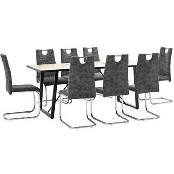 vidaXL Juego de Comedor 9 Piezas Cuero Sintético Mobiliario Decoración Interior Casa Hogar Robusto Duradero Resistente Funcional Práctico Útil Negro