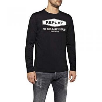 REPLAY M3850 .000.2660 Camisa Manga Larga, Negro