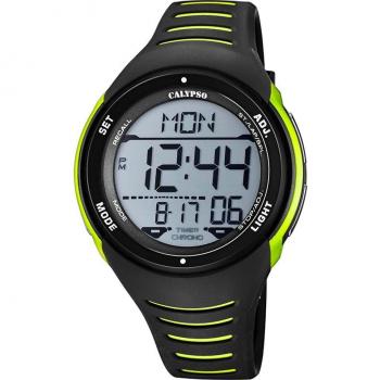 Calypso K5807/5 Color Splash Digital Black Green Rubber Strap Men's Watch