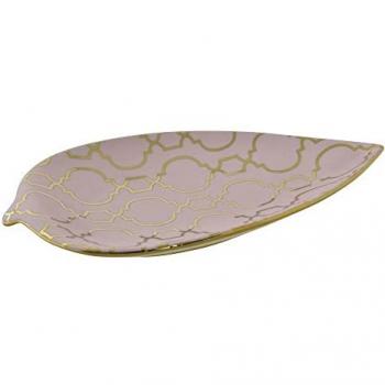 Centro de Mesa DKD Home Decor 27,5 x 16 x 3 cm Rosa Dorado Oriental Cromado Hoja de planta