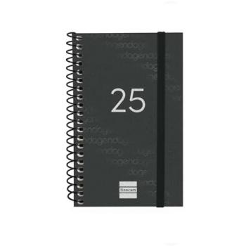 Agenda Finocam YEAR Negro Mini 7,9 x 12,7 cm 2025, Espiral, Semana Vista Horizontal, Enero 2025 - Diciembre 2025 (12 meses), Español