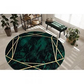 Alfombra Exclusiva Esmeralda 1022 Circular - Glamour, Elegante Mármol, Geométrico Verde Botella/Oro 200 cm