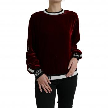 Dolce & Gabbana Bordeaux Velvet Round Neck Pullover Sweater - IT46|XL