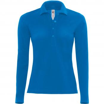 B&C Womens Safran Pure Long Sleeve Polo, Azul