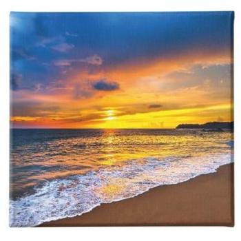 Impresión sobre Lienzo Puesta de Sol sobre el Mar Multicolor, Poliéster y Madera, 60x3x60 cm