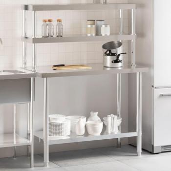 Mesa de trabajo para cocina con estante de acero inoxidable 110x55x150cm