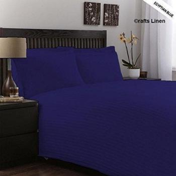Crafts lino algodón egipcio satén de 400-thread-count Super suave 4 piezas Juego de sábanas, Egyptian Blue Stripe, 160X210 Cm