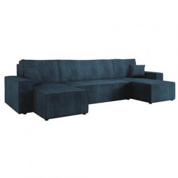 Sofá rinconero Shelton 101, azul, con función de descanso y caja de ropa de cama, 312 x 145 x 82 cm
