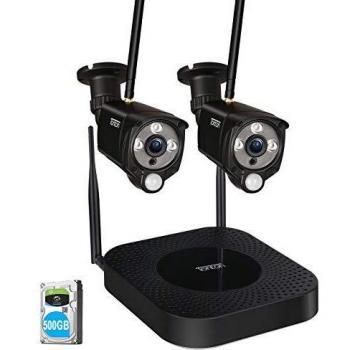Sistema de cámara de Seguridad inalámbrica Full HD 1080p Tonton, grabadora NVR 4CH 1TB HDD + 2PCS 2.0 MP, Interior Impermeable, Sensor PIR, Registro de Audio de Soporte