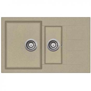 vidaXL Fregadero de Cocina de Granito con Dos Senos Lavabo Cocina Fontanería Piezas de Fontanería y Bricolaje Resistente Pileta Escurreplatos Beige