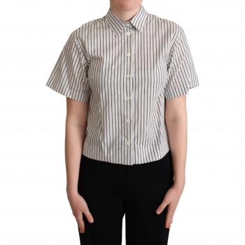 Dolce & Gabbana White Black Striped Collared Shirt - IT38|XS, Female, Size: 2XS, Blouse Top