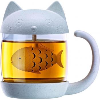 Taza de té gatito con pez infusor.