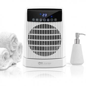 Calefactor Ventilador Ufesa Persei Digital 2000W, IP21 para Baño, Oscilante, 3 Niveles de Potencia, Termostato Regulable y Temporizador 24h