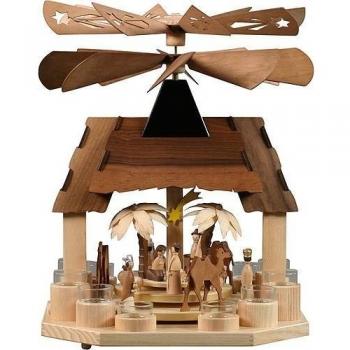 1-tier pirámide escena de la Natividad con dos ruedas aladas - 41cm / 16inch - Auténtico alemán Erzgebirge pirámides de Navidad - Dregeno Seiffen
