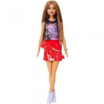 Barbie Fashionista Muñeca morena con cabello trenzado y falda roja