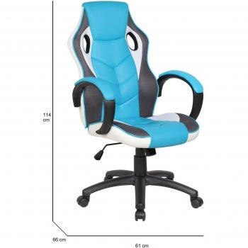 Silla Gaming Darlanc Ajustable con Ruedas, Sillón de Escritorio para Adultos, 66x61h104/114 cm, Cielo Azul y Blanco
