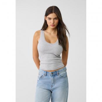 Lace V-Neck Grey Melange Top - Size M