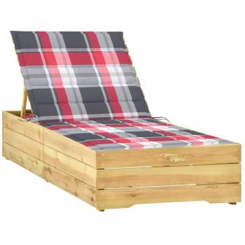 Tumbona con cojín estampado de cuadros en madera de pino impregnada Multicolor