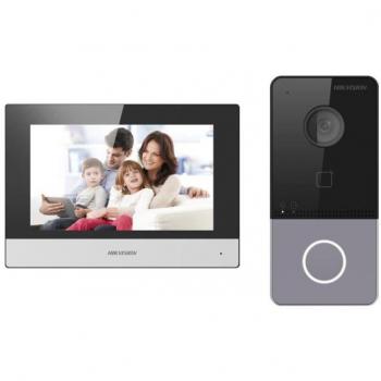 Kit de videoportero IP WiFi Hikvision DS-KIS603-P(C) - Incluye placa y monitor - Lector MF - PoE - App móvil P2P (activación desde wizard monitor) - Montaje sobre superficie | IP