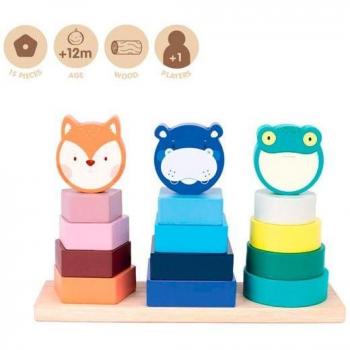 Milan Animal Towers - Juguete Educativo de Madera con 15 Piezas Apilables, Diseño de Animales, para Niños a Partir de 12 Meses