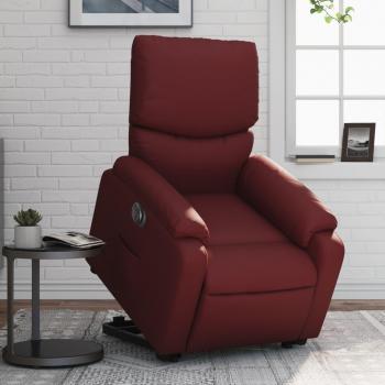 Silla de elevación reclinable de vino de cuero rojo, sillón elevable eléctrico en cuero artificial rojo tinto