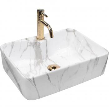 Lavabo sobre encimera Rea Kelly Marmo - Lavabo de piedra, diseño moderno, acabado en mármol, fácil instalación, superficie resistente a manchas y arañazos