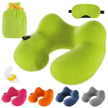 Newdora Almohada de Viaje, para Avión Almohada Cervical, Almohada de Cuello, Almohada en Forma de U, Almohada Ortopédica Cervica, Almohada Inflable de compresión Manual, Soporte de Verde Fluorescente